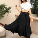 Ezcosplay Women Bohemian Beach A-Line Dress Double Layer Elastic Waist Long Maxi Skirt (Black)