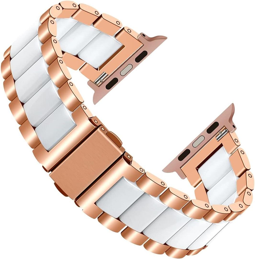 YISIWERA Compatible with Apple Watch Band Women Men 49mm 45mm 44mm 42mm 41mm 40mm 38mm White Ceramic Watch Bands Strap with Stainless Steel for Apple Watch Ultra2 Ultra Series 9 8 7 6 5 4 3 2 1 SE SE2
