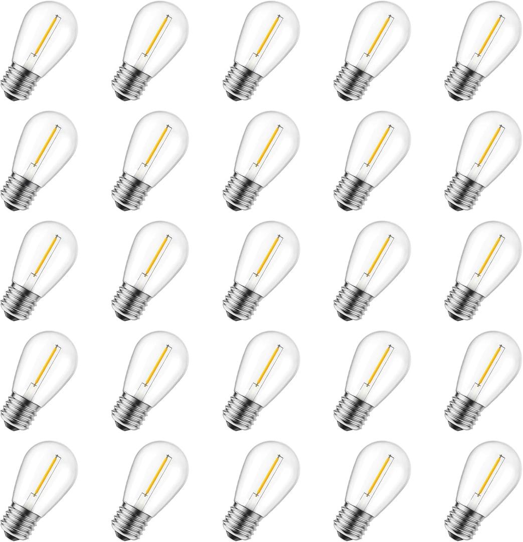 Minetom 25 Pack S14 LED 0.6W Replacement Light Bulbs, Outdoor String Light Bulbs Equivalent to 11W Incandescent Bulb, Shatterproof Edison Vintage Bulbs, 2700K, Warm White, Dimmable, E26 Base