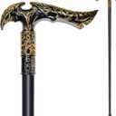 Walking Cane for Men & Women & Seniors - 36.5 Inch Heavy Duty 500+ lbs Capacity, Ergonomic Handle, Ornate & Decorative, Elegant Matte Black & Silver Metal Cane with Goth & Gothic Aesthetic