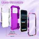 LONTECT for iPhone 17 Pro Case Shockproof 3 in 1 Heavy Duty Rugged Hybrid Sturdy High Impact Drop Protective Cover Flower Case for Apple iPhone 17 Pro 2025, Glow in The Dark Aubergine