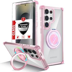 IYTRRYH for Samsung Galaxy S25 Ultra Case Compatible with MagSafe Magnetic,with Screen Protector,with Kickstand Ring Military Grade Drop Heavy Duty Protection Shockproof for S25 Ultra Phone Case Pink