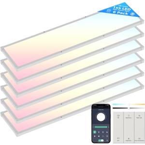 AIKVSXER 6 Pack 1x4 FT LED Flat Panel Light Surface Mount, with Wireless Switch & App Control, Night Mode, 50W 5500LM, 3000K/4000K/6500K, Ultra-Thin LED Light for Office Home,120-277V - White