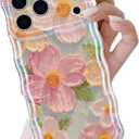 QLTYPRI Case for iPhone 17 Pro Max, Laser Colorful Retro Oil Painting Flower Pattern Cute Curly Wave Border Exquisite Phone Case for Girls Women, Shockproof TPU Protective Phone Cover - Green