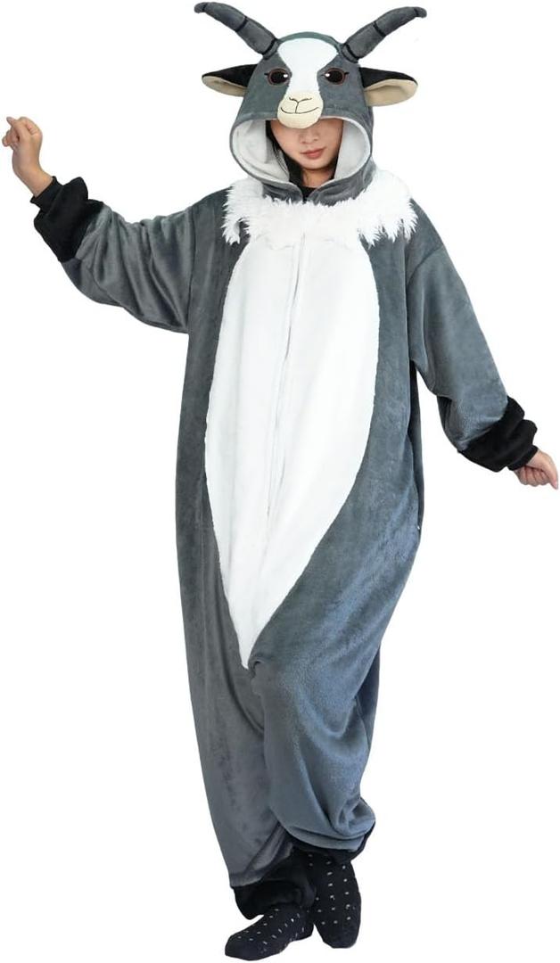Adult Onesie Animal Halloween Cosplay Costume, Funny One-piece Pajamas Sleepwear for Women and Men (Large, Gray)