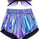 Mirawise Women's Metallic Shorts Summer Yoga Hot Shiny Sparkly Outfit Short Pants with Sunglasses M