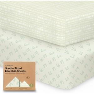 2-Pack Mini Crib Sheets Fitted - Pack N Play Sheets for Pack and Play Mattress, Organic Cotton, Soft & Breathable Jersey Playard Bedding, Neutral Mini Toddler Bed Cover for Boys, Girls (Fleur)