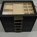Vlando 5 Layer Jewelry Box for Women, Glass Lid Jewelry Organizer with 5 Drawers for Necklaces Rings Earrings Bracelets - Black