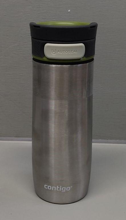 Contigo Autoseal Travel Tumbler, 16 oz, Chrome With Gray&Green Lid