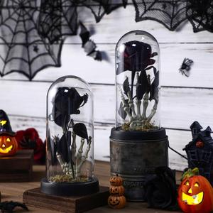 1 Pc Gothic Halloween Decor Cloche Vintage Retro Butterfly Rose Covered Skull Hand Spooky Table Decoration Victorian Goth Figurines Gift for Tabletop Dsek Mantel Bedroom