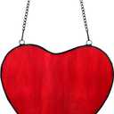 Heart Stained Glass Window Hanging Suncatchers Heart Shaped Art Ornament On Window Hanging Decorations Sun Catchers Handmade Gift (Red)