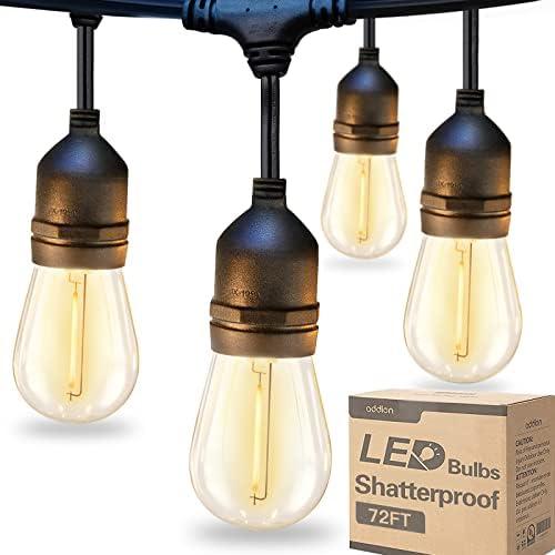 addlon 72FT(36FT*2) LED Outdoor String Lights with Edison Shatterproof Bulbs Commercial Grade Patio Cafe Light, ETL Listed Weatherproof Strand 24 Hanging Sockets for Bistro Backyard 