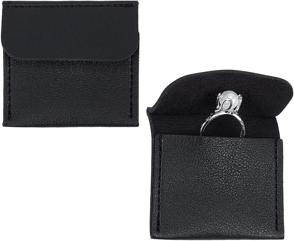 PH PandaHall 2pcs Leather Ring Pouch, Engagement Ring Case Cowhide Leather Jewelry Storage Bags Small Vintage Ring Pouch Wedding Ring Holder for Jewelry Ring Earring Storage, Black 2.3x2.2 Inch