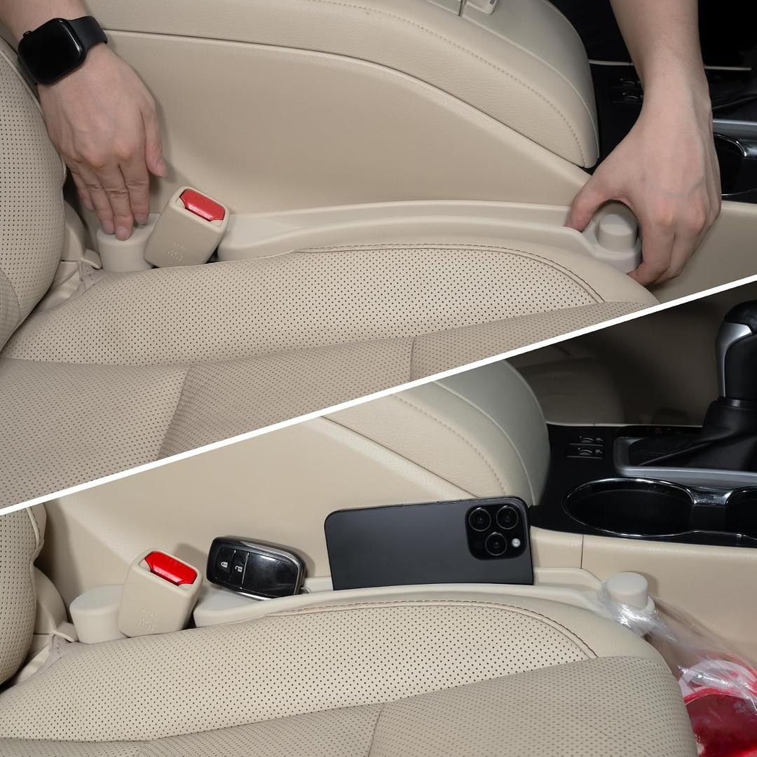 Givifive Car Seat Gap Filler Set of 2, 3IN1 Seat Side Gap Filler Plug with Storage Slot & Hook Function, Soft Foam Universal Fit Car SUV Truck Fill Gap Between Seats Console OrganizerNarrow Ivory