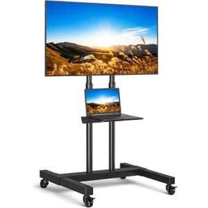 Rfiver Mobile TV Cart Rolling TV Stand for 32-83 Inch Screens up to 110lbs, Portable TV Stand on Wheels with Height Adjustable Shelf, Outdoor TV Stand Mount for Home Office MAX VESA 600x400mm, Black