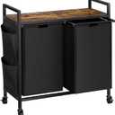 WOWLIVE Double Laundry Hamper with Lid,Rolling Laundry Basket Organizer with Wheels, Iron-Made Laundry Sorter with Top Shelf and 2 Removable Bags,Large Clothes Storage for Room,Black 1