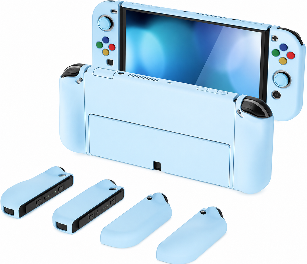 PlayVital AlterGrips Protective Slim Case for Nintendo Switch OLED, Ergonomic Grip Cover for Joycon, Dockable Hard Shell for Switch OLED w/Thumb Grip Caps & Button Caps