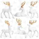 Pinkunn 6 Pcs Christmas Reindeer Decoration Flocking Christmas Reindeer Figurines Sitting Standing Deer Statue Deer Decorations Tabletop Statue for Cabinet Mantel Shelves Home(White)