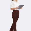 Rammus Womens High Waist Yoga Dress Pants with Pockets Stretch Work Pants for Women Bootcut Leg Slacks for Office Casual (Small, Brown)