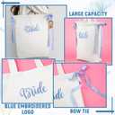 3 Pcs Blue Bride Gift Set White Canvas Tote Bag with Bow Bride to Be Hair Bow Something Blue Bridal Shower Favor Accessories for Wedding Bridesmaid Bachelorette Party Supply