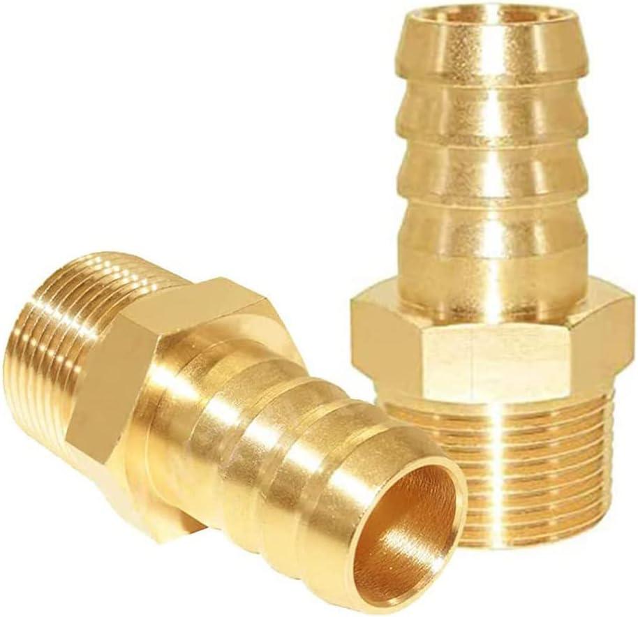 Joywayus Brass Hose Barb Fitting 1" Barb x 1" Male NPT Water Fuel Air (Pack of 2)
