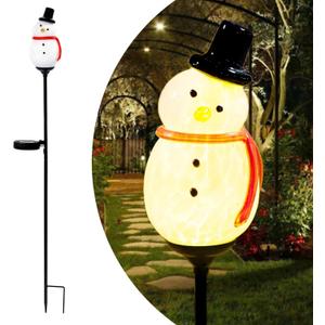 Solar Powered Garden Stake Lights Outdoor, Cute Animal Outdoor Figurine Lights Ornament Statue Decor for Pathway, Patio, Black Snowman.