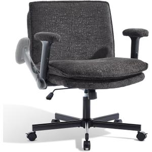 Criss Cross Chair with Flip-Up Arms and Lockable Wheels, Plush Fabric Cross Legged Office Desk Chair,Wider 125Tilting Adjustable Swivel Computer Chair for Home, Apartment, Bedroom,Black