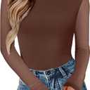 Avidlove Women Long Sleeve Body Suits Mesh Boat Neck Shapewear Bodysuit Crew Neck Leotards Going Out Tops Fall Outfits (Large, Brown)