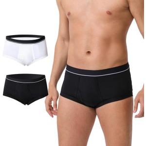 Washable Incontinence Underwear for Men - Cotton Leakproof Briefs with Fly, Front & Rear Urinary Leak Proof Panties, 150ml Absorbency (2 Pack, Black + White, 3XL) (XXX-Large)