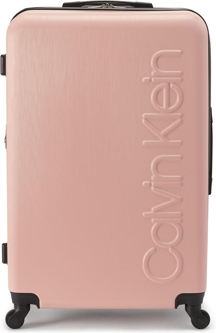 Calvin Klein Women's Hard Side Upright Luggage Spinner Light Weight Suitcase, Mellow Rose, Large