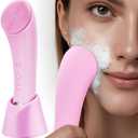 PRITECH Facial Cleansing Brush, Rechargeable Silicone Face Scrubber with Heat Massage End, Vibrating Exfoliator Scrubber for Deep Cleaning, Waterproof Face Brush for Women and Men (Pink)