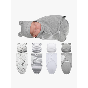 Buryeah 4 Pack Preemie Swaddle Blanket Wrap Set with Hat for Baby Boys Girls 3-7 Lbs Preemie Newborn Clothes Sleepers Cap