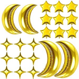 54Pcs Star Foil Balloons Moon Foil Mylar Balloons Kit with 50Pcs Gold Star Balloons and 4Pcs Large Moon Foil Balloons for Baby Shower Christmas Anniversary Engagement Wedding Birthday Party Decoration