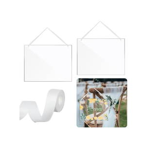 AHANDMAKER 2 Pcs Clear Acrylic Hanging Sign 8.66"x11" Wedding Chair Signs Reserved Seating Signs DIY Blank Names for Wedding Dinner Parties, Food Signs, Banquet Events