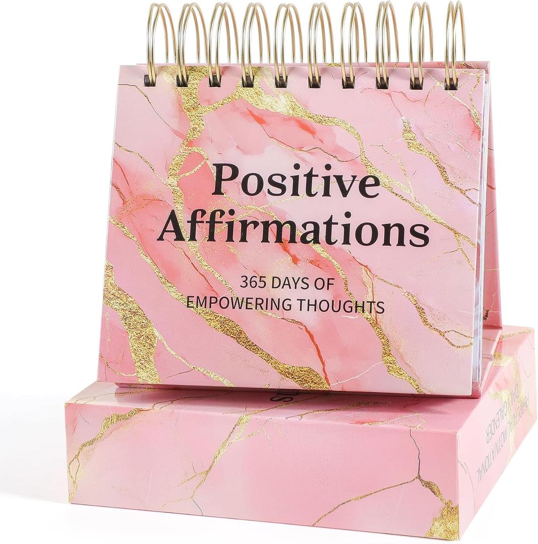 Daily Flip Calendar with Inspirational Quotes - Motivational Perpetual Calendar Desk Office Home Decor for Women, Gifts Desk Accessories for Girls Positive Affirmations (Flowing gold)