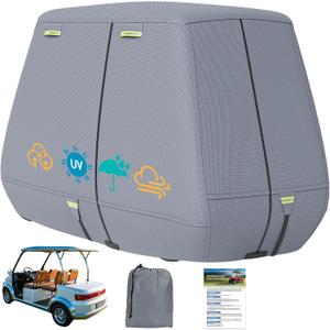 4/2+2 Passenger Golf Cart Cover 800D Marine-Grade Polyester with 2 Zipper Doors, Waterproof Windproof Sunproof Breathable Golf Cart Cover with Storage Bag Fits for Yamaha, Honda, Club car, EZGO