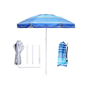 6.5ft Beach Umbrella - Heavy Duty Wind Resistant UV 50+ Portable Sun Shade with Sand Anchor & Carry Bag, Outdoor Folding Umbrella for Beach, Pool, Patio, Garden (Blue Stripe)