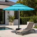 10ft Patio Umbrella, 3-Tier Vented Outdoor Table Umbrella with 8 Sturdy Fiberglass Ribs, Windproof Market Umbrella with Push Button Tilt and Crank, UV Protection for Deck, Pool, Aqua Blue