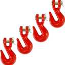 1/4" Clevis Grab Hooks 4 Pack  Heavy Duty G70 Hooks for 1/4" Chain, Red Powder Coated Forged Steel, for Truck, Trailer, Flatbed, Tow, Farm Use  3,600 lbs WLL