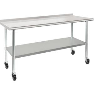 HARDURA Stainless Steel Table 24 x 72 Inches with Wheels Casters NSF Heavy Duty Commercial Prep Table with 2 Backsplash and Adjustable Undershelf for Restaurant Kitchen Home and Hotel