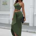 HUUSA Women's Sexy 2 Piece Skirt Sets Elegant Bodycon Maxi Dress Sleeveless Tank Shirt Tops High Waist Ruched Slit Long Dress (Green, XXL)
