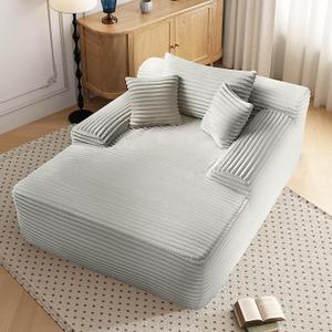 68'' Chaise Lounge Chair Indoor, White Plush Corduroy Cloud Couch, Fluffy Oversized Sofa Bed for Bedroom Living Room, Comfy Boneless Reading Longue Chair Sleeper Sofa No Assembly, White Plush Corduroy