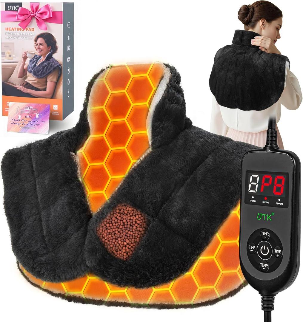 30s Fast Hot Heating Pad for Neck Shoulders and Back, Far Infrared Heating Pad, 6X Deeper Pain Relief, 160, 8 Temp Setting, 4H Auto Off, Memory Function, 23"X20", Birthday Gift to Parent Men Women