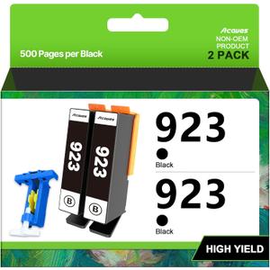 923 ink cartridges for HP printers Replacement for HP 923 Black Ink Cartridges Use with OfficeJet Pro 8130e 8135e 8139e 8138e 8132e 8134e 8120e 8122e 8124e 8125e Printer (2 Black Pack Without Chip)
