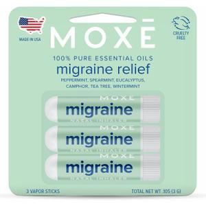 MOXE Migraine Relief Nasal Inhalers, Essential Oils for Headaches & Tension Relief, Portable Aromatherapy, Easy-to-Use, Pure & Undiluted, Peppermint, Spearmint, Eucalyptus, Tea Tree, USA Made, 3 Pack