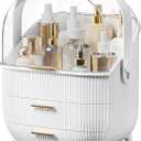 Makeup Storage Organizer with Lid, Waterproof Cosmetics Skincare Organizer for Vanity, Portable Makeup Storage Box for Countertop, Gifts, Women (White)