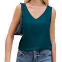 JTD Womens Silk Satin Tank Tops V Neck Dressy Casual Sleeveless Blouses Cami Camisole Summer Basic Tank Shirt Blue Green (M)