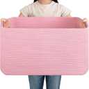 OIAHOMY 75L Blanket Basket, Woven Cotton Rope Basket for Organizing 22”x17”x12”, Used for Living Room, Bedroom, Nursery, Pink