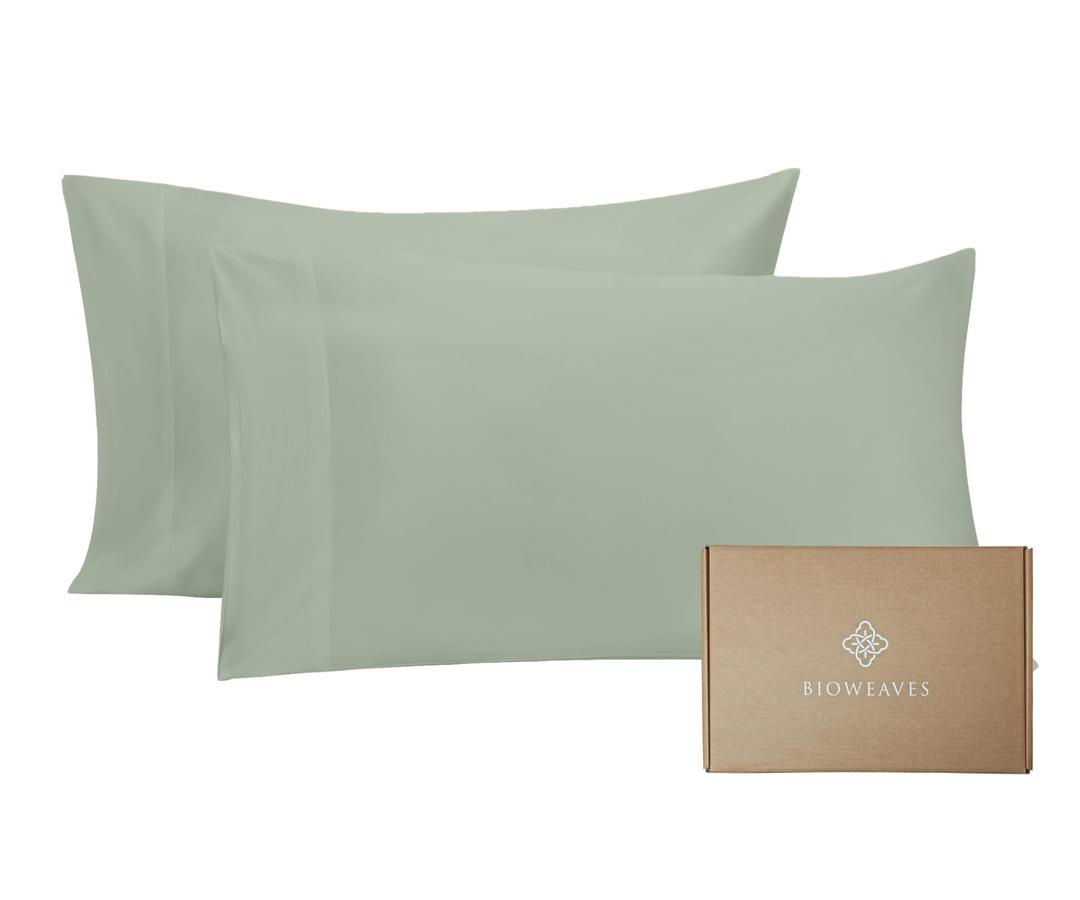 BIOWEAVES 100% Organic Cotton Pillow Cases 300 Thread Count Soft Sateen Weave GOTS Certified – Standard/Queen Size, Set of 2, Glacier Gray