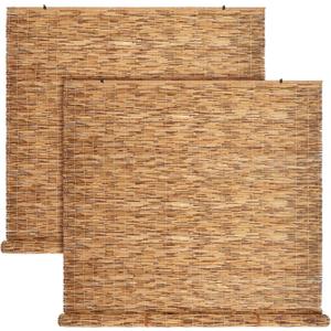 2 Pcs Bamboo Shades Outdoor Reed Roll up Blinds 60 W x 72 H Blackout Sunshade Cordless Bamboo Blinds for Home Porch, Patio & Windows Decor Shutters Sunlight Privacy Screen(Carbon Brown)